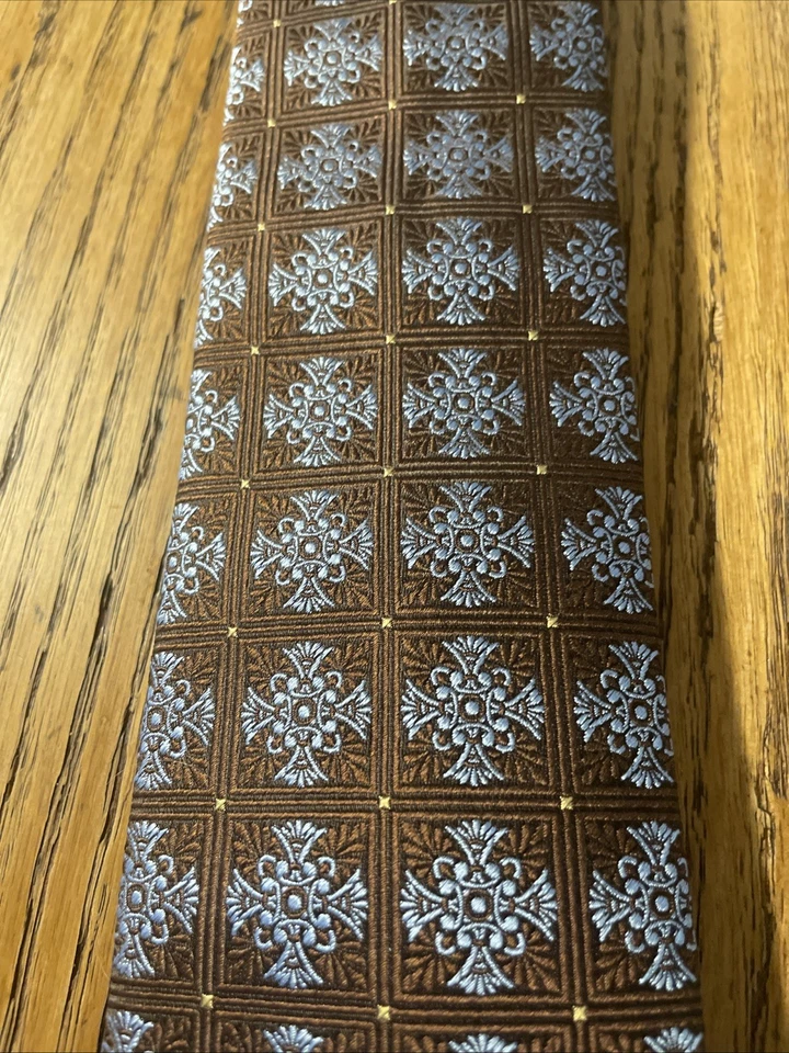 Corbata de seda tejida geométrica Santorelli usada en excelente estado hecha a mano en Italia Foto 3 de 4