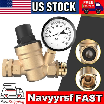 #ad Water Pressure Regulator For RV Lead free Brass Adjustable Reducer Gauge 3 4quot; $25.99