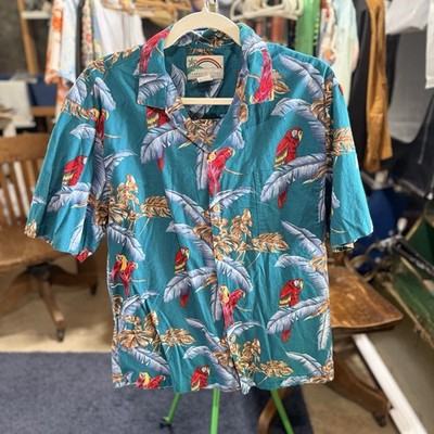 Vintage Paradise Found Hawaiian Shirt Mens Large 100% Cotton Parrot Macaw Aloha