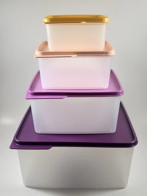 Tupperware Keeptabs 4-Container Stacking Food Storage Set, Multi Color Lids NIB