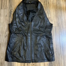 Vintage Women s Leather Black Vest Sz S Zipper Pockets