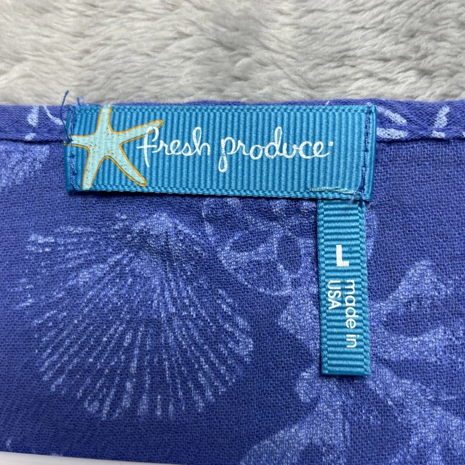 Camisa túnica Fresh Produce para mujer L azul coral conchas marinas dólares de arena hecha en EE. UU. Foto 3 de 4
