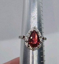 Fire Red Pear Simulated Ruby Size 10 Ring 925P Silver