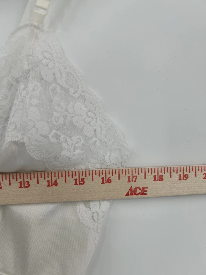 Vestido sin tirantes vintage para mujer 36 blanco nailon tricot encaje ribete lencería hecho en EE. UU. AÑOS 80 Foto 2 de 4