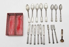 Miniature Flatware Caddy Drawer  17 Pcs Silverware Spoons Knives Forks Vintage