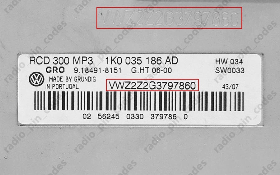 VW RADIO PIN CODE FOR ALL RNS 510 RCD MFD 1 2 VWZ1Z7 VWZ6Z7 VWZ4Z4 VWZ4Z7 VWZGZ1 - Photo 2/4