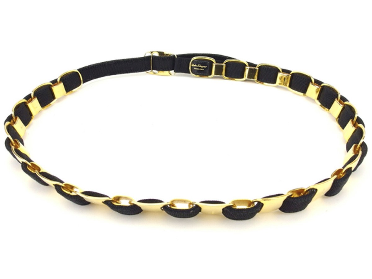 Salvatore Ferragamo belt Black gold Women Authentic 