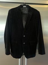 J Ferrar Cotton Velvet Blazer Sz 40 LONG  Slim Cut Black Smoking Jacket Coat