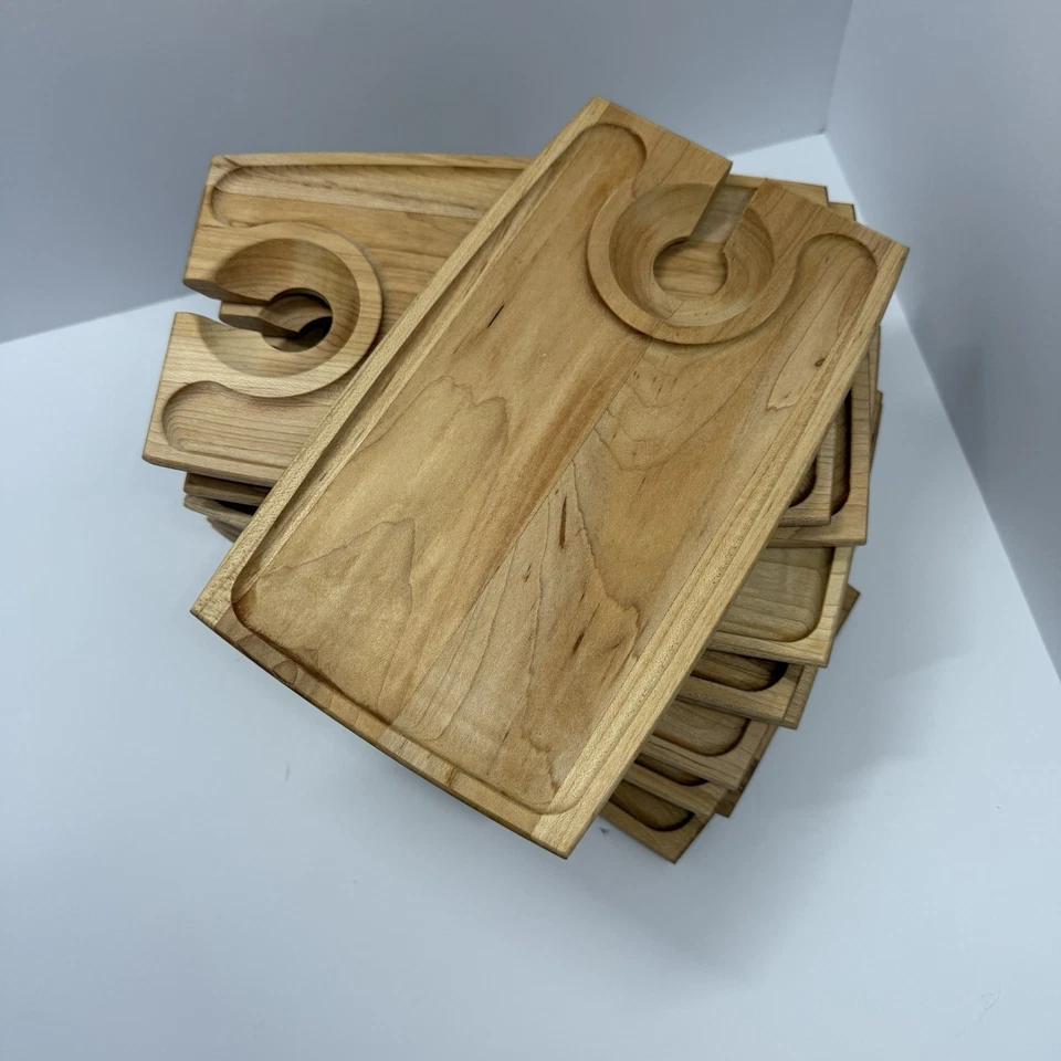 CRATE & BARREL Wooden Handheld ‘Wine & Dine’ Charcuterie Trays (10) Made In USA - Image 4 of 4