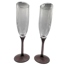 2 Libbey Domaine Amythest Fluted Champagne Glasses 9" purple stem toasting flute