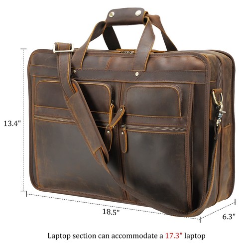 Polare 18.5 Full Grain Leather Laptop Briefcase Messenger Bag Tote For Men Larg - Picture 6 of 9