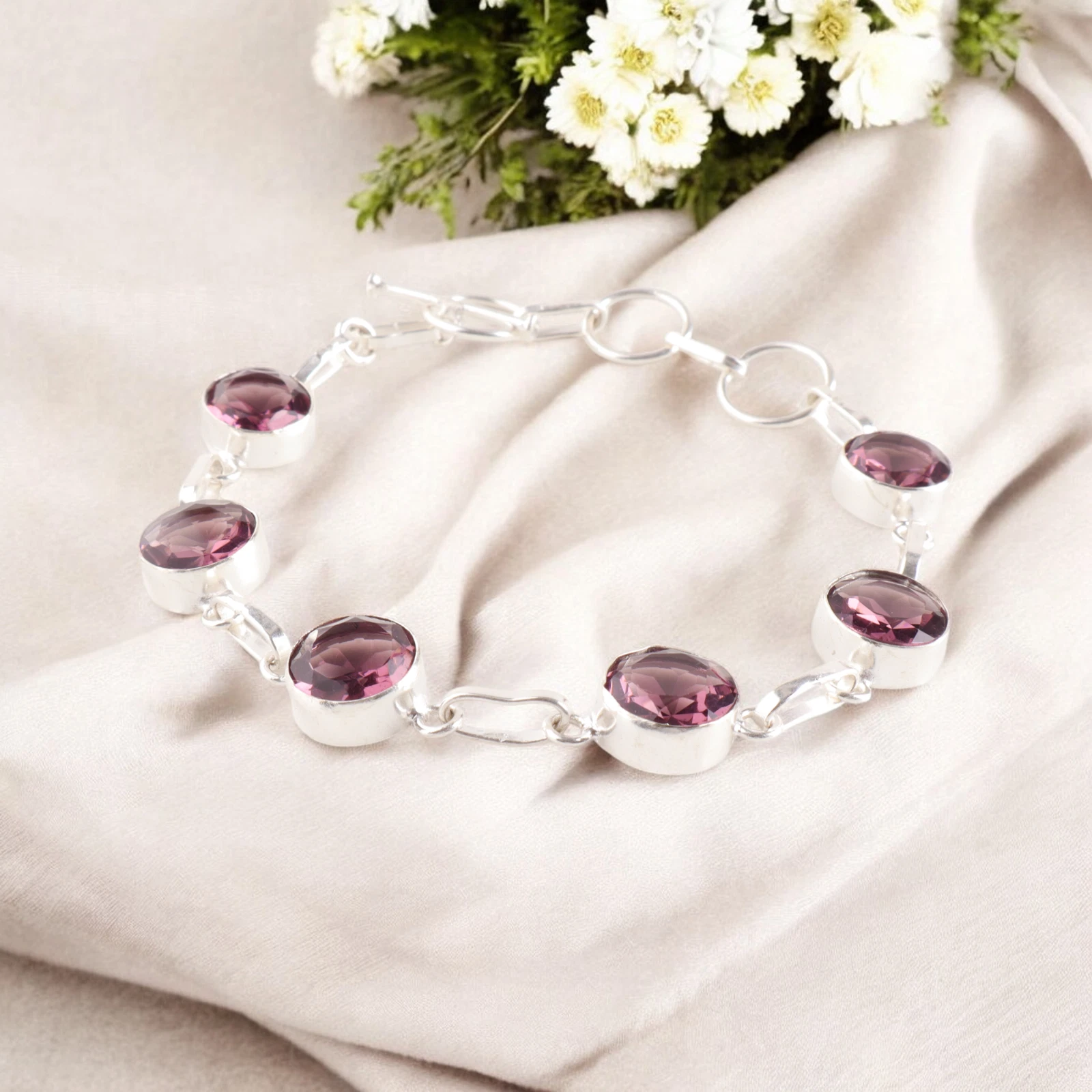 VALENTINO Bracciale gioiello fatto a mano pietra preziosa argento sterling 925 rodolite naturale regalo