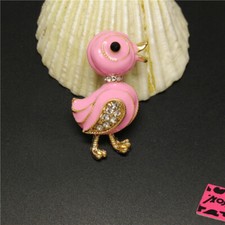 New Cute Pink Enamel Chick Animal Crystal Fashion Women Charm Brooch Pin