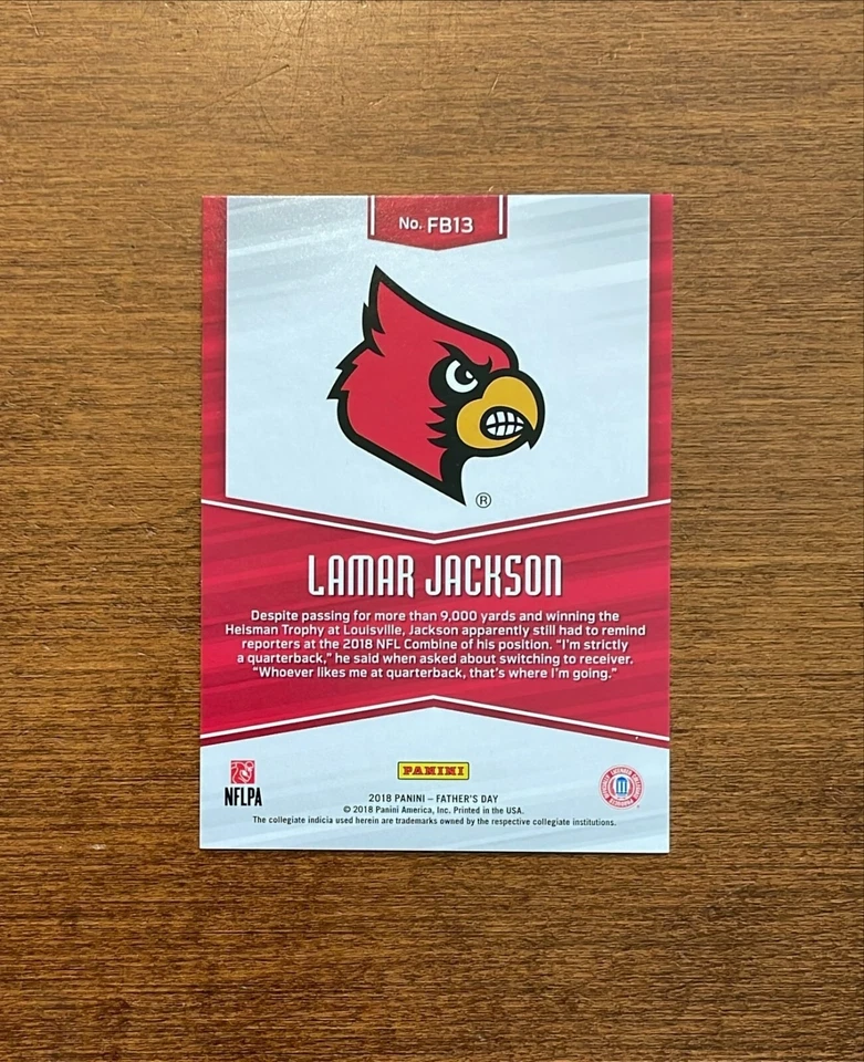 Lamar Jackson 2018 Panini Father's Day Rookie FB13 Louisville Ravens /399 RC - Image 2 of 2