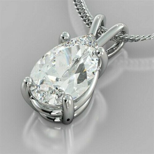 Solitaire 3.00Ct Pear Cut Lab Created White Sapphire Pendant in 14k White Gold - Picture 3 of 3