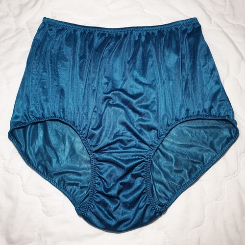 VTG Double Nylon Gusset Panty Silky Teal Green Granny Brief Size 10 Hip 46-50"