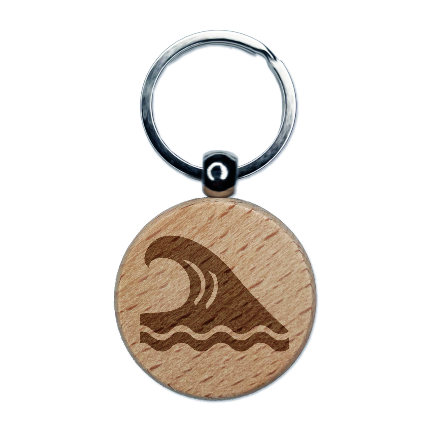 Ocean Surf Wave Beach Engraved Wood Round Keychain Tag Charm