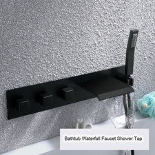Black Finish Waterfall Wall Mount Bathroom Sink Glass Faucet Mixer Tap