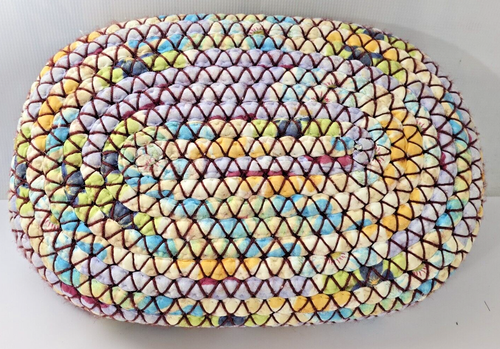 Vintage 16 " Colorful Hand-Made Artisan Cloth Wrapped Oblong Open Weave Basket - Picture 6 of 12