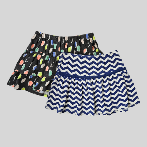 Girls 2 Pack Chevron Zigzag White Blue Polka Dot Short Multicolor Skirt Size 5/6 - Picture 2 of 14