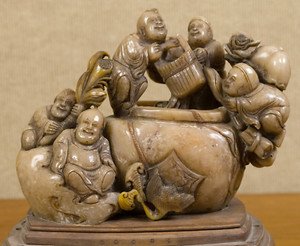 A Stunning Carved Chinese Qing Dynasty Stone Figural Statue with Stand