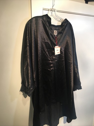 Anne Klein Womens Plus Satin V-Neck Tunic Top Black 2X 1006 - Picture 3 of 12