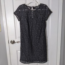 New LOFT Dark Navy Lace Overlay Short Sleeve Dress from Ann Taylor Size 2
