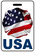 Personalized USA Patriotic USA Flag Firefighter Cross Luggage/Gear Bag Tag