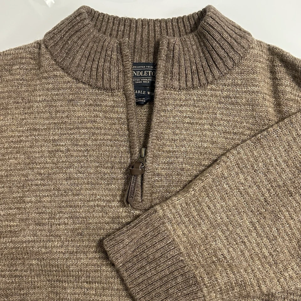 Pendleton Men's XL Coyote/Tan Washable Shetland Wool Half Zip Sweater Jumper - Image 2 of 4