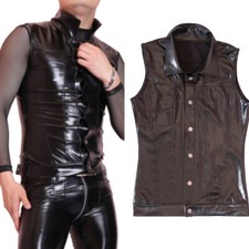 Gilet Slim en Cuir Synthétique Faux Motard Noir Sans Motif Taille S-3XL