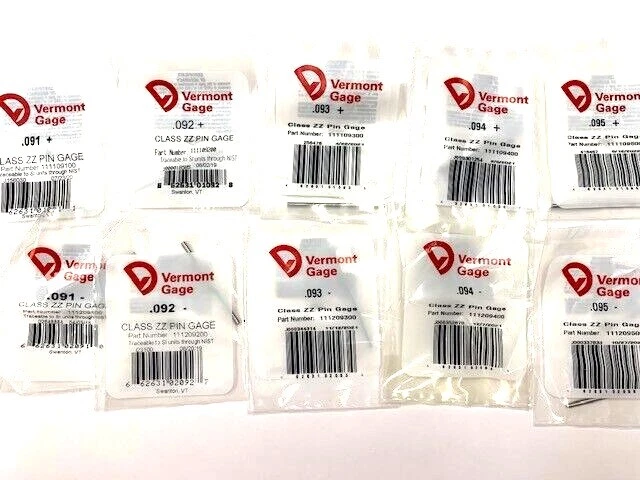 VERMONT GAGE PIN GAGE CHOOSE FROM .091 .092 .093 .094 .095 +/- PLUS MINUS 1 PC