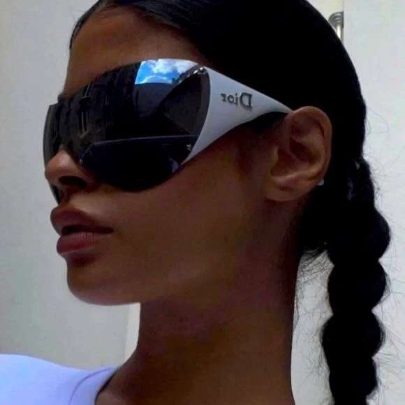 Lunettes de soleil vintage sans bordure Christian Dior Ski 1 Galliano bouclier blanc