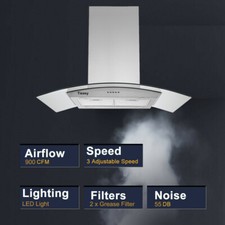 36 in Island Mount Range Hood Stainless Steel 900 CFM Touch / Mechanical Control