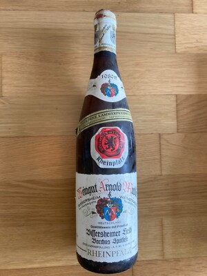 Historischer Wein Weinflasche 1989 Mußler Pfalz ungeöffnet Bacchus Traube