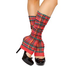 Red Plaid Leg Warmers Costume Hosiery School Girl Christmas Holiday Knit LW104