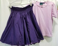 MINI BODEN Girls Outfit 5 Purple Sequin Twirl Skirt Pink Tee 2PC 100 Cotton