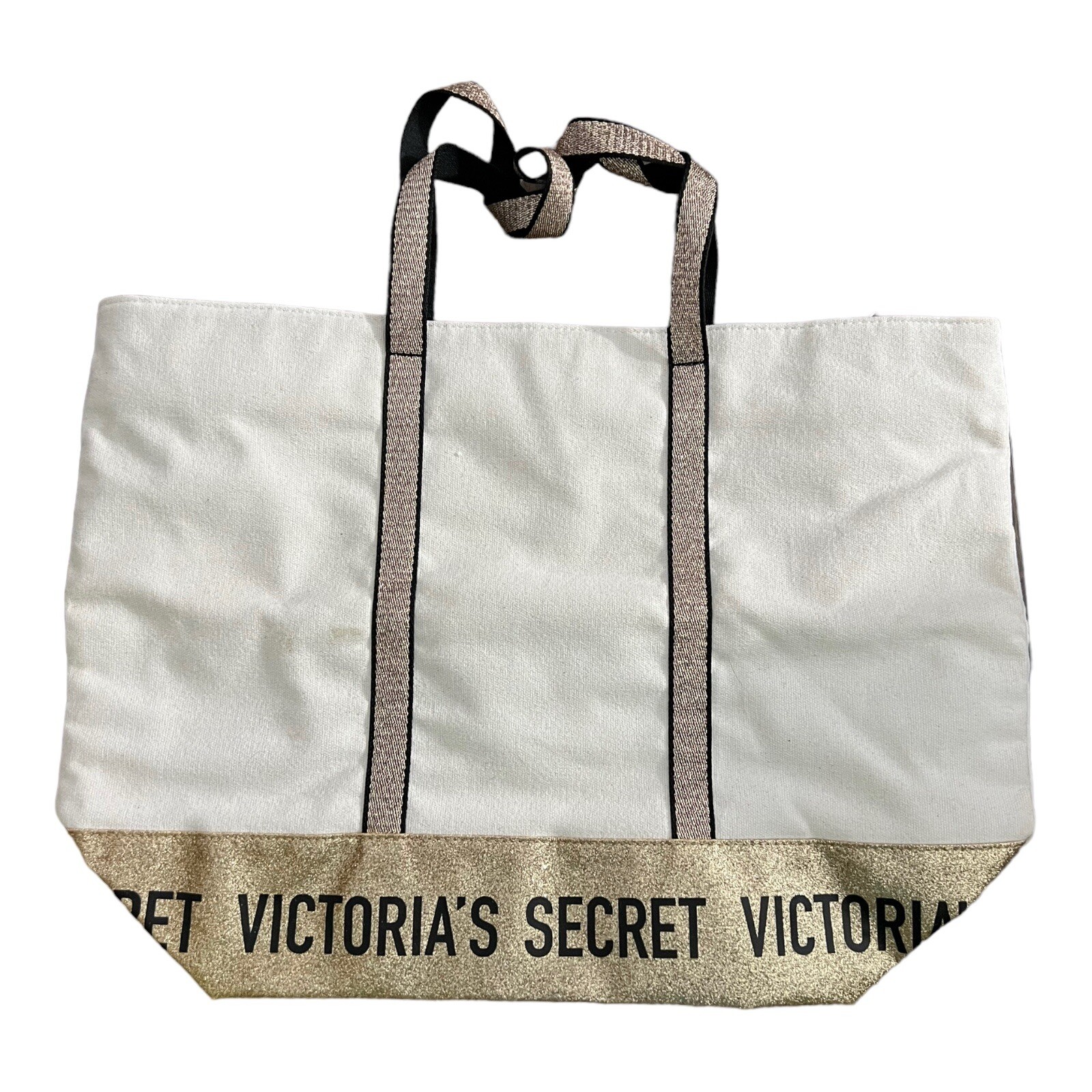 Victoria’s Secret Canvas Tote Bag Gold Glitter Trim — 2018 Limited Edition