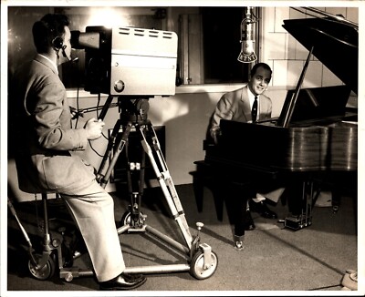 VTG Photo Handsome Man, Piano, GE Filming Camera, KTNT Studio, Tacoma, WA