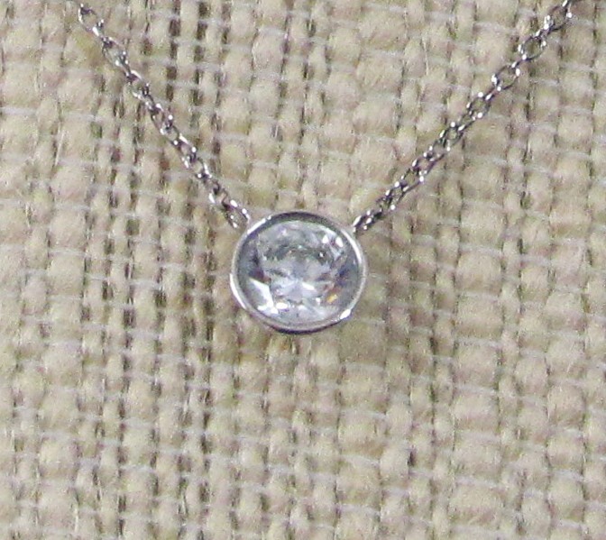 JCM 925 Diamonique Round Bezel Solitaire Necklace Adjustable Length 16