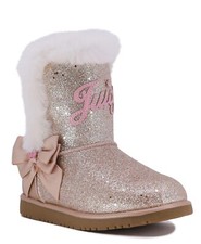 New JUICY COUTURE Size 4 Big Girls Mendota Glitter Faux Fur Trim Bootie Boots