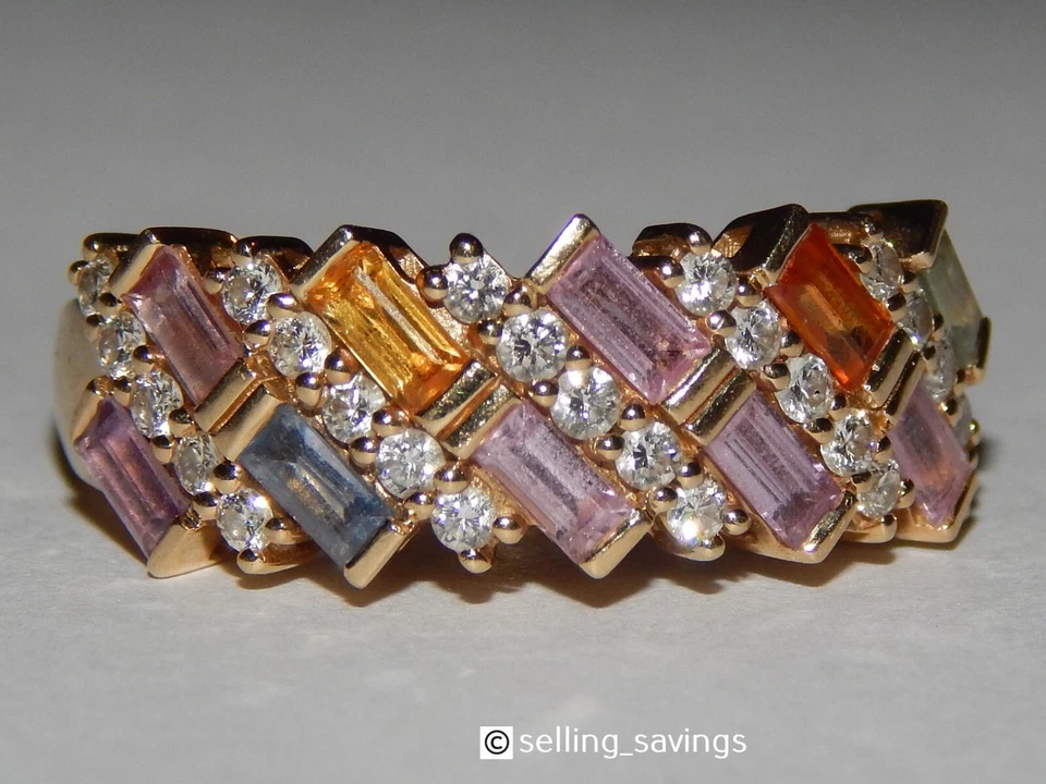 14K YELLOW GOLD EFFY 1.80 MULTI COLOR SAPPHIRE WATERCOLORS BAND RING SIZE 9.25 - Image 2 of 4