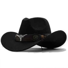 Men's Western Cowboy Hat Black Felt Rodeo Texana Vaquero Riding Style Women Men