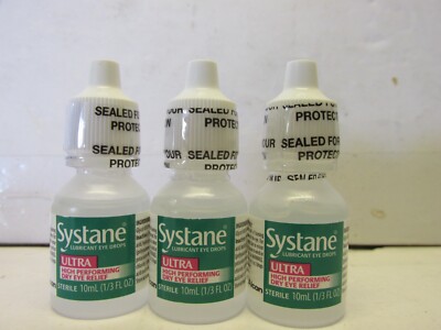3 Systane Ultra Lubricant Eye Drops  3 10ml Bottles, Exp. 10/2027