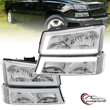 Chrome Headlights &Bumper Lamps LED DRL For 2003-07 Chevy Silverado Avalanche