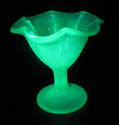 Floral Glass Vase Bowl GLOWS w/UV Matte Outside Green Glossy Inside Ruffled Rim — photo 1