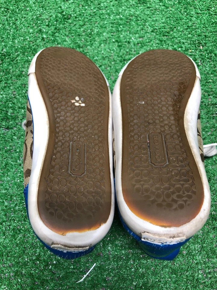 Rare Distressed Blue & Brown Coach Tennis shoes 8b Patent Leather Gold Fast Ship - Image 4 of 4