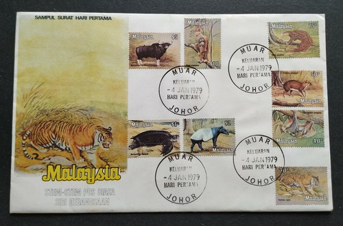 1979 Malaysia National Definitive Issue Animals 8v Stamps FDC Rare Muar PostMark - Picture 2 of 9