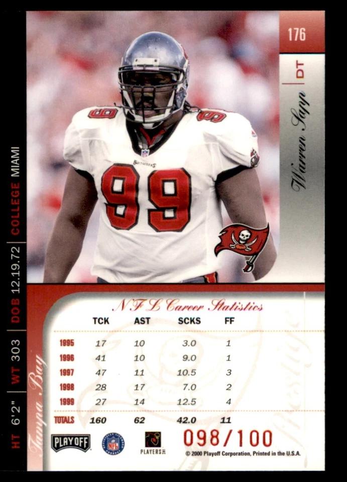 2000 Playoff Prestige Spectrum Red Warren Sapp /100 Bucs #176 *Noles2148* - Image 2 of 2