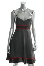 SPEECHLESS ~ Black Polka Dot Red Trim Bow Back A-Line Party Dress 5 NEW 