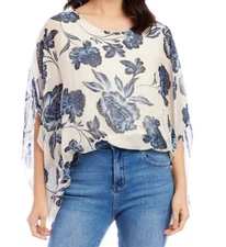 Karen Kane Navy Floral Blouson Scarf Top Chiffon Plus 3X NWT $148